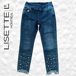 LISETTE L Montreal Betty Pearl Beaded PULL ON Cropped Skinny Jeans 30" Waist